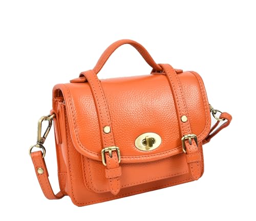 A1 FASHION GOODS Mini-Umhängetasche aus Leder für Damen, Tragegriff oben, mit goldfarbenen Metallteilen, Orange/Abendrot im Zickzackmuster (Sunset Chevron), Mini, Casual von A1 FASHION GOODS