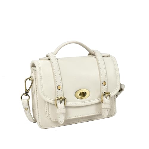 A1 FASHION GOODS Mini-Umhängetasche aus Leder für Damen, Tragegriff oben, mit goldfarbenen Metallteilen, Weiss/opulenter Garten, Mini von A1 FASHION GOODS