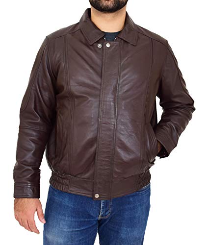 A1 FASHION GOODS Original Leder Blouson Jacke Für Herren Klassisch Bomber Regelmäßige Passform Mantel Albert Braun (L - EU 50) von A1 FASHION GOODS