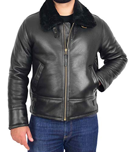 A1 FASHION GOODS Original Schaffell Fliegende Jacke Für Männer B3 Bomber Flieger Piloten Shearling Mantel Raptor (Schwarz/Schwarz, XL - EU 52) von A1 FASHION GOODS