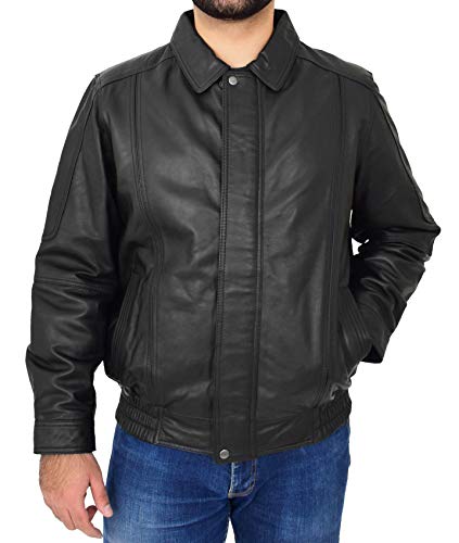 A1 FASHION GOODS Original Schwarz Leder Blouson Jacke Für Herren Klassisch Bomber Regelmäßige Passform Mantel Albert (S - EU 46) von A1 FASHION GOODS
