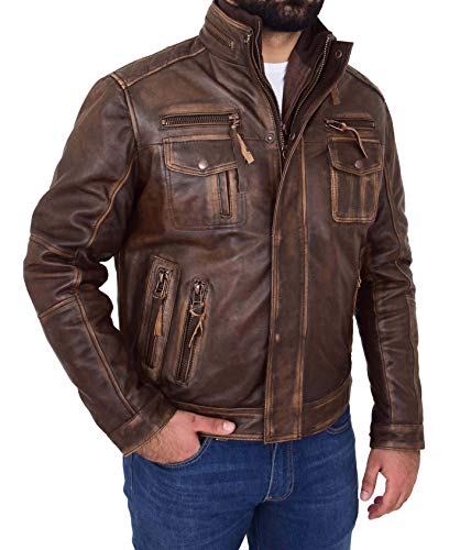 A1 FASHION GOODS Rost Abreiben Biker-Lederjacke Für Männer Jahrgang robusten Stil Mantel Mario (XL - EU 52) von A1 FASHION GOODS