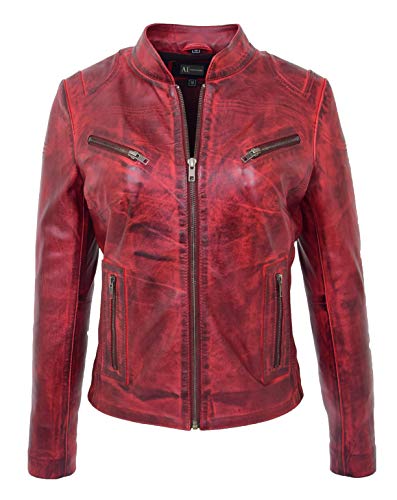 A1 FASHION GOODS Schmutziges Rot Leder Biker-Jacke Für Frauen Modisch Neueste Die Meisten Beliebter Stil Jenny (XXXL - EU 46) von A1 FASHION GOODS
