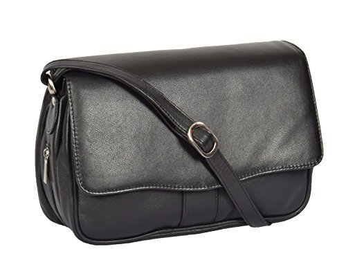 A1 FASHION GOODS Schwarz Leder Umhängetasche Damen Klassisch Klappe über Messenger Beiläufig Handtasche - Ada von A1 FASHION GOODS