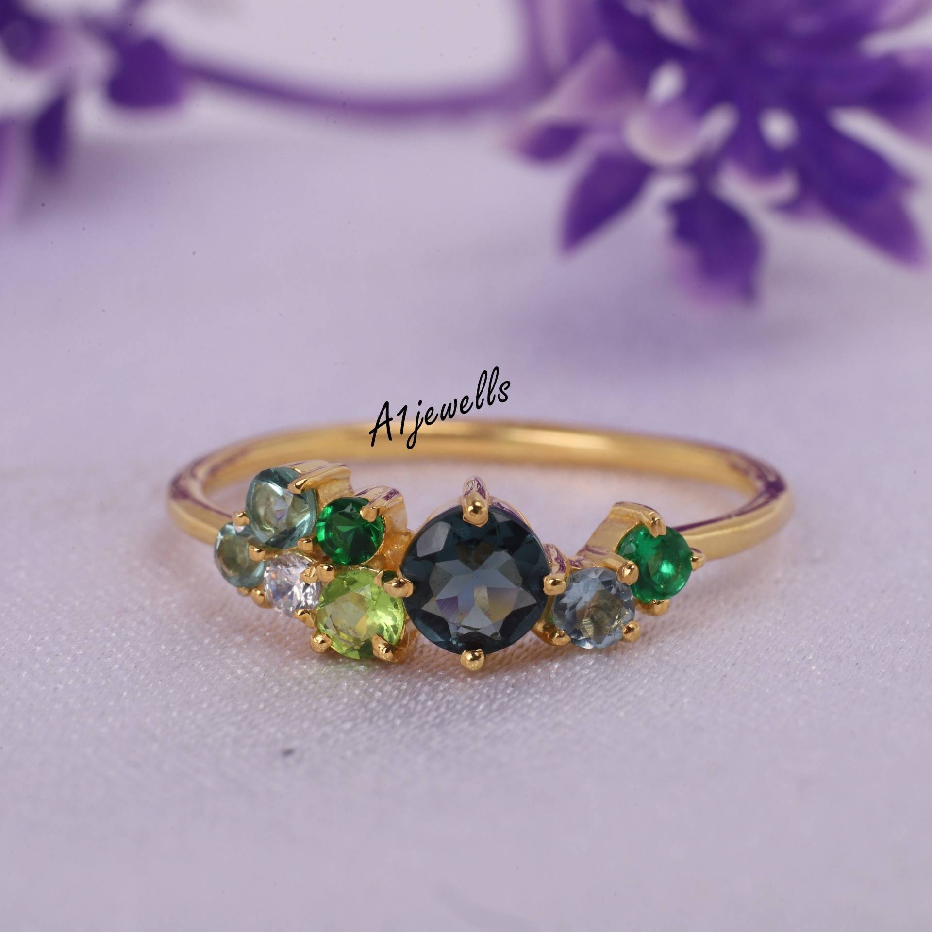 Multicolor Edelstein Cluster Saphir Verlobungsring 14K Solid Gelb Gold Ring Multi Stein September Birthstone Muttertagsgeschenk Multicolor Edelstein Cluster Saphir Verlobungsring 14K Solid Gelb Gold Ring Multi Stein September Birthstone Muttertagsgeschenk von A1Jewells