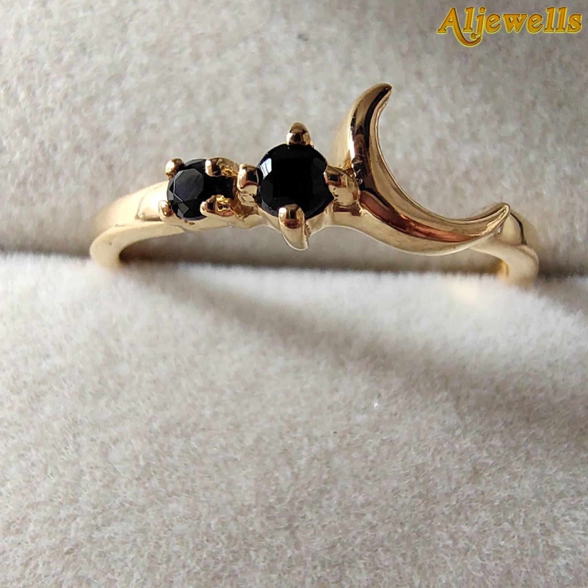 Schwarzer Onyx Mond Halbmond Ehering 14K Gold Stapelring Dünn Gold Ring Handarbeit Feiner Brautschmuck Geschenk Für Sie von A1Jewells