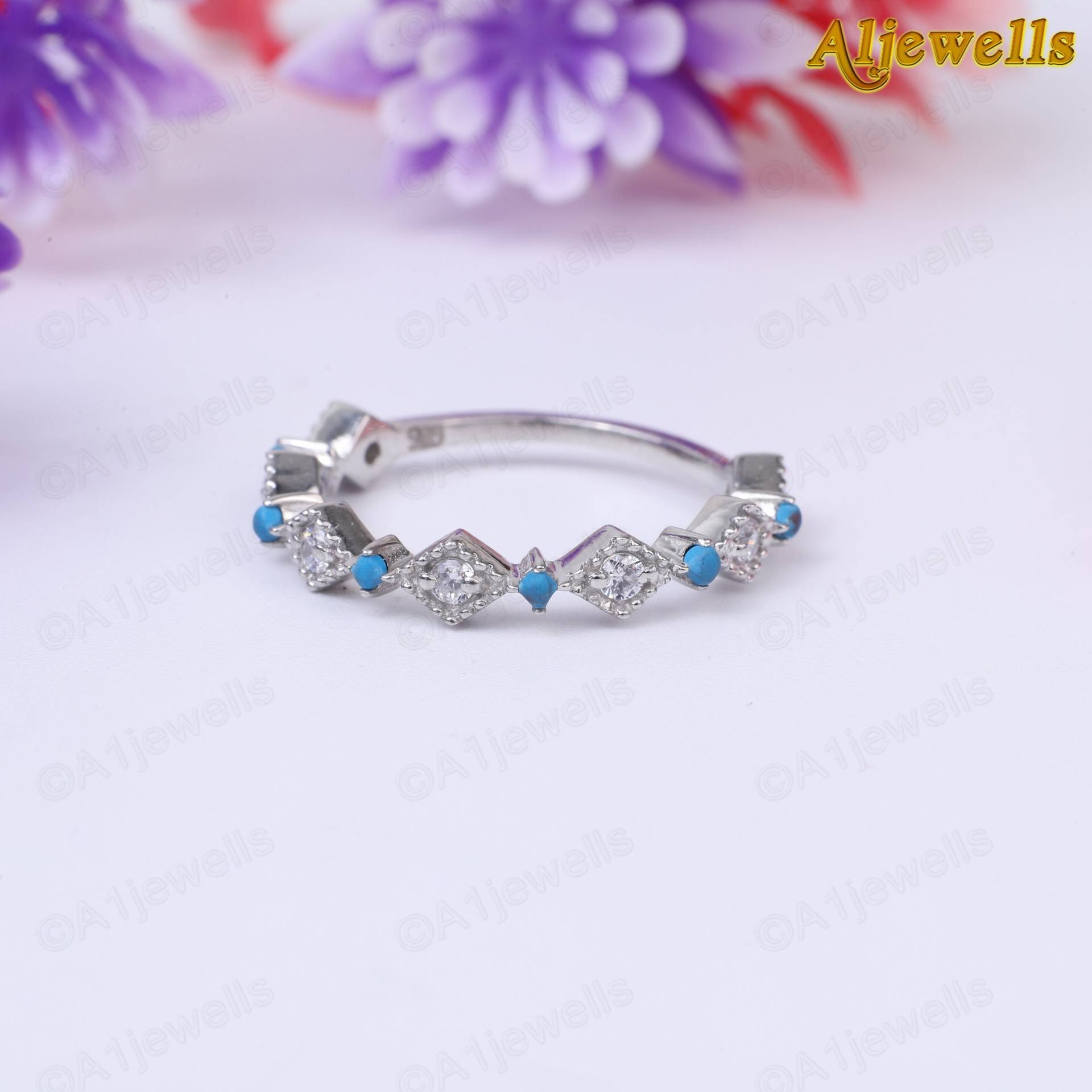 Türkis Ehering Mit Cz Diamanten Ring Dünner Eternity Band Halb Verlobungsring Muttertag Geschenk von A1Jewells