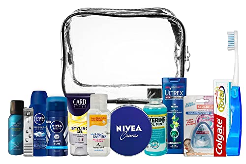 A2S Reiseset für Herren Bundle (ColgateTotal Original, Gard, Nivea Men Duschgel, Nivea Deo Spray, Männer rasieren, Listerine, Nivea Creme, Ultrex Shampoo Active Cleanse, Hygenium, Sani&Belli) von A2S Protection