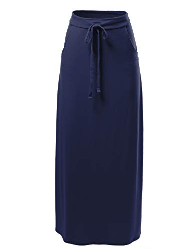 A2Y Damen Basic Faltbare Hohe Taille Bodenlang Maxi Röcke - Blau - Groß von A2Y