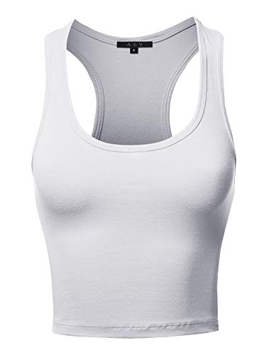 Damen Basic Baumwolle Casual U-Ausschnitt Ärmellos Cropped Racerback Tank Tops - Weiß - Klein von A2Y