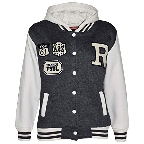 A2Z 4 Kids Kapuzen R Mode NYC/FOX Jacke Varsity Baseball Stylen - B.B Charcoal 9-10 von A2Z 4 Kids