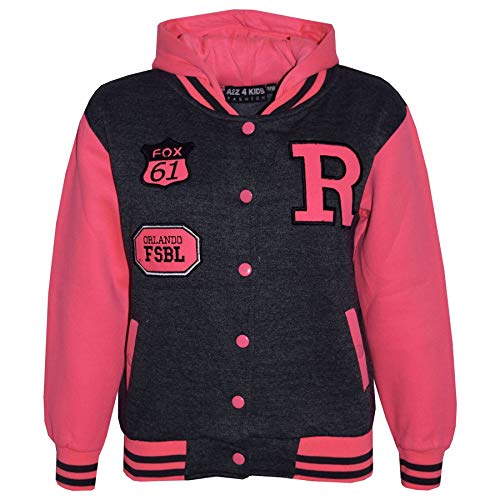 A2Z 4 Kids® Jungen Mädchen Mode FOX NYC Baseball Mit kapuze JACKE - B.B Charcoal & Neon Pink 3-4 von A2Z 4 Kids