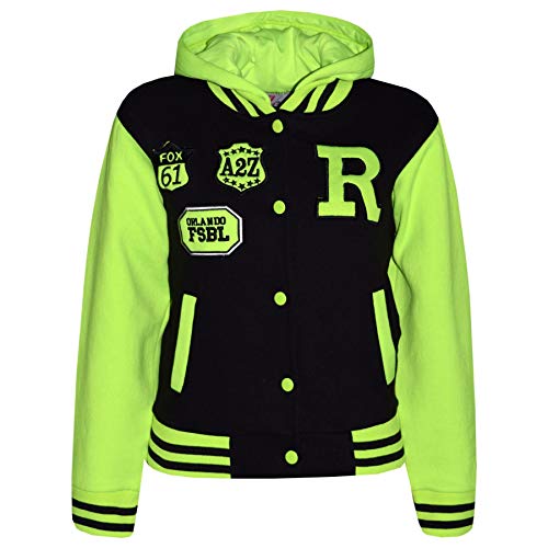 A2Z 4 Kids B.B Mit Kapuze R Mode NYC/Fox Jacke Varsity Baseball Stil Mantel - B.B Black & Neon Green 13 von A2Z 4 Kids