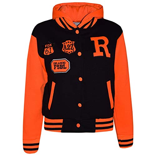 A2Z 4 Kids B.B Mit Kapuze R Mode NYC/Fox Jacke Varsity Baseball Stil Mantel - B.B Black & Neon Orange 11-12 von A2Z 4 Kids