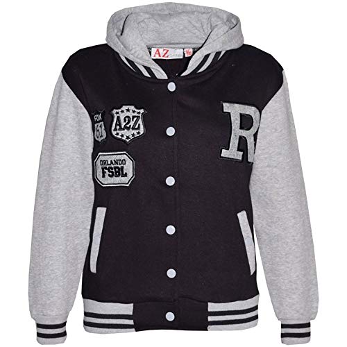 A2Z 4 Kids B.B Mit Kapuze R Mode NYC/Fox Jacke Varsity Baseball Stil Mantel - B.B Fox Black & Grey 13 von A2Z 4 Kids