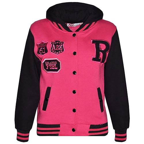 A2Z 4 Kids B.B Mit Kapuze R Mode NYC/Fox Jacke Varsity Baseball Stil Mantel - B.B Fox Pink & Black 11-12 von A2Z 4 Kids