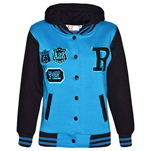 A2Z 4 Kids B.B Mit Kapuze R Mode NYC/Fox Jacke Varsity Baseball Stil Mantel - B.B Fox Turquoise & Black 13 von A2Z 4 Kids