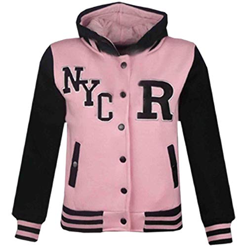 A2Z 4 Kids Kapuzen R Mode NYC/FOX Jacke Varsity Baseball Stylen - B.B NYC Baby Pink & Black 9-10 von A2Z 4 Kids