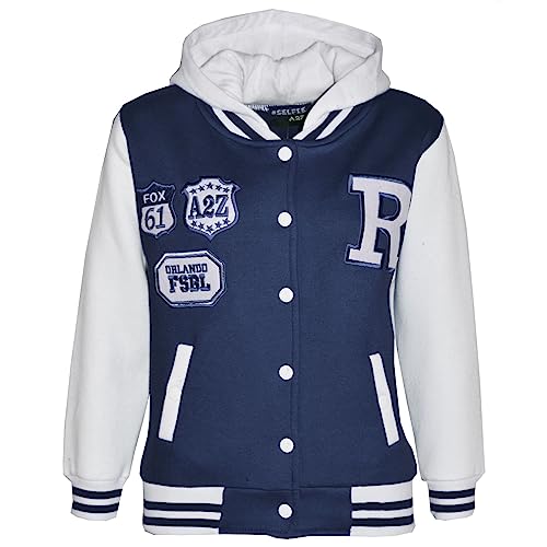 A2Z 4 Kids B.B Mit Kapuze R Mode NYC/Fox Jacke Varsity Baseball Stil Mantel - B.B Navy 11-12 von A2Z 4 Kids