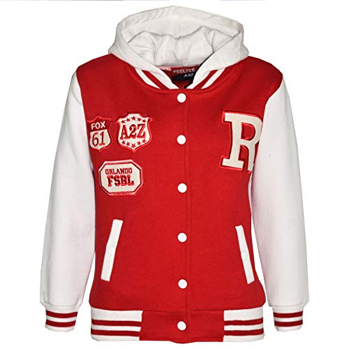 A2Z 4 Kids B.B Mit Kapuze R Mode NYC/Fox Jacke Varsity Baseball Stil Mantel - B.B Red 11-12 von A2Z 4 Kids