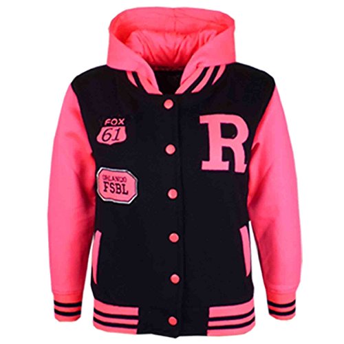 A2Z 4 Kids® Kinder Jacke Mädchen Jungen R Mode - B.B Jacket. Black Neon Pink 7-8 von A2Z 4 Kids