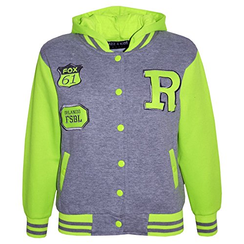 A2Z 4 Kids® Kinder Jacke Mädchen Jungen R Mode - B.B Jacket. Grey Neon Green 11-12 von A2Z 4 Kids