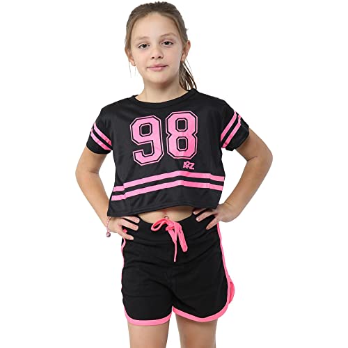 A2Z 4 Kids® Kinder Mädchen 98 Crop Top & Kurze Hose Satz Yoga Gymwear - Crop 98 Shorts Set Black N. Pink 5-6 von A2Z 4 Kids