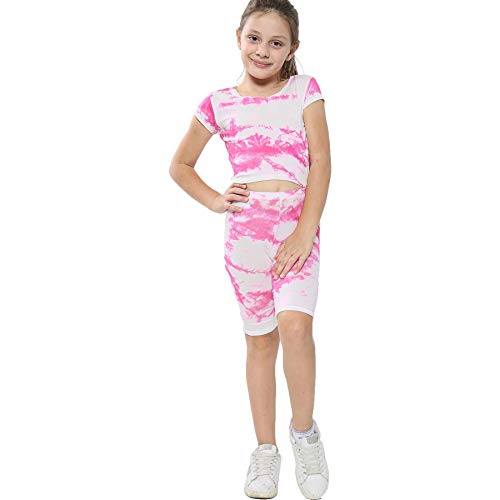 A2Z 4 Kids® Kinder Mädchen Crop Top & Cycling Kurze Satz - Tie Dye 250 Crop Shorts Pink 9-10 von A2Z 4 Kids