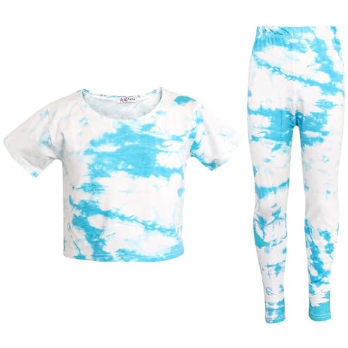 A2Z 4 Kids® Kinder Mädchen Crop Top & Legging Bindefarbe Aufdruck - Tie Dye 250 Crop Legging Blue 5-6 von A2Z 4 Kids