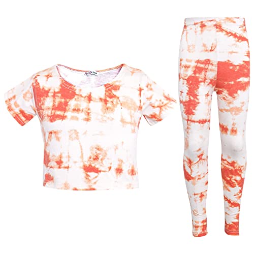 A2Z 4 Kids® Kinder Mädchen Crop Top & Legging Bindefarbe Aufdruck - Tie Dye 250 Crop Legging Orange 13 von A2Z 4 Kids