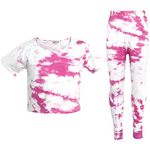 A2Z 4 Kids® Kinder Mädchen Crop Top & Legging Bindefarbe Aufdruck - Tie Dye 250 Crop Legging Pink 7-8 von A2Z 4 Kids