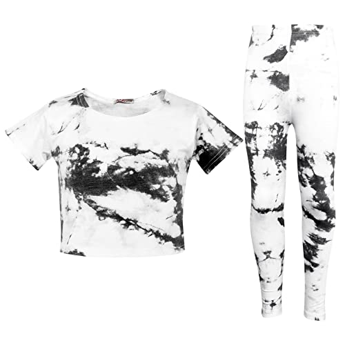 A2Z 4 Kids® Kinder Mädchen Crop Top & Legging Bindefarbe Aufdruck - Tie Dye 250 Crop & Legging Black 9-10 von A2Z 4 Kids