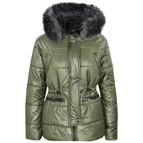 A2Z 4 Kids® Kinder Mädchen Jacke Puffer Bella Hoch Glänzen Mit Kapuzen - Jacket Fur 493 Olive 7-8 von A2Z 4 Kids