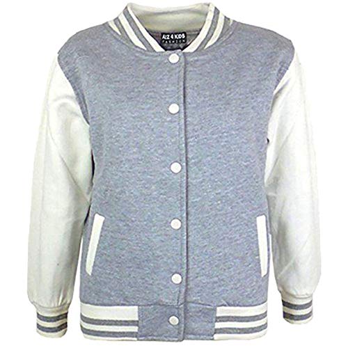 A2Z 4 Kids Baseball Kontrast Jacke Varsity Stilvoll Mantel B.B Stehkragen Lange Ärmel - B.B Plain Jacket Grey 13 von A2Z 4 Kids