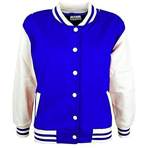 A2Z 4 Kids Baseball Kontrast Jacke Varsity Stilvoll Mantel B.B Stehkragen Lange Ärmel - B.B Plain Jacket Royal Blue 5-6 von A2Z 4 Kids