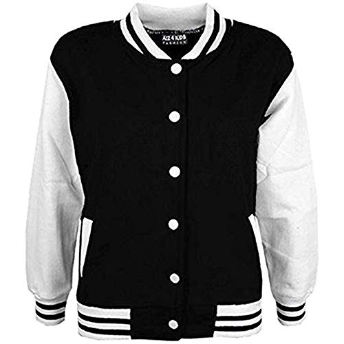 A2Z 4 Kids Baseball Kontrast Jacke Varsity Stilvoll Mantel B.B Stehkragen Lange Ärmel - B.B Plain Jacket Black 5-6 von A2Z 4 Kids