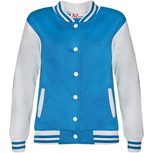 A2Z 4 Kids Baseball Kontrast Jacke Varsity Stilvoll Mantel B.B Stehkragen Lange Ärmel - B.B Plain Jacket Blue 5-6 von A2Z 4 Kids