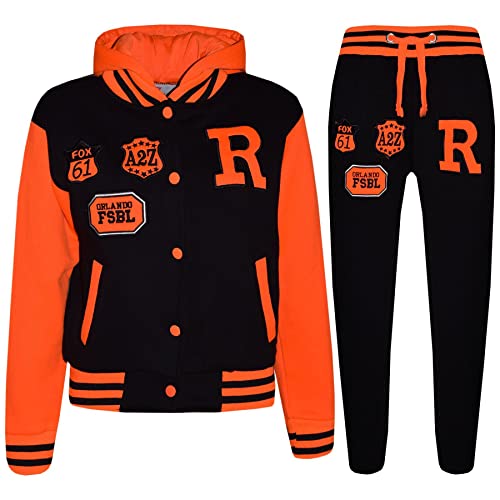 A2Z 4 Kids® Kinder Mädchen Jungen Baseball Trainingsanzug Jacke & Hose - T.S Baseball Fox Black & N. Orange 13 von A2Z 4 Kids