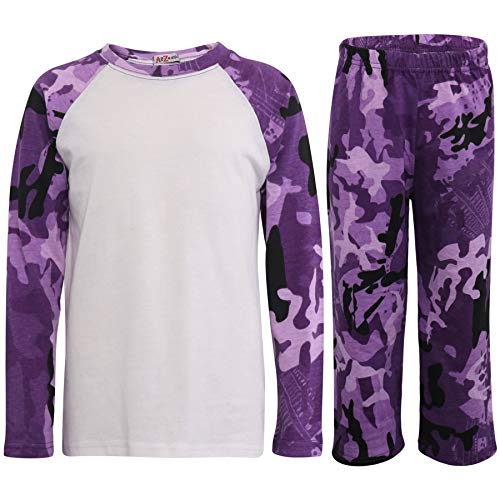 A2Z 4 Kids® Kinder Mädchen Jungen Kontrast Plain Farbe Stilvolle - PJS Plain Camo Purple 9-10 von A2Z 4 Kids