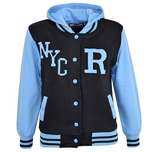 A2Z 4 Kids Kinder Mädchen Jungen R Mode NYC Baseball Mit Kapuze Jacke - B.B Jacket New NYC Sky Blue 13 von A2Z 4 Kids