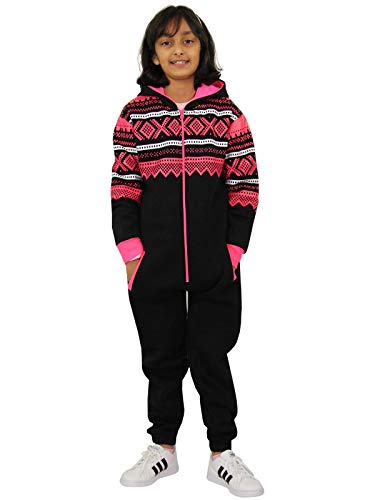 A2Z 4 Kids® Kinder Mädchen Jungen Vlies Strampelanzug Aztec Schneeflocke - Aztec Onesie 001 Black & N. Pink 5-6 von A2Z 4 Kids