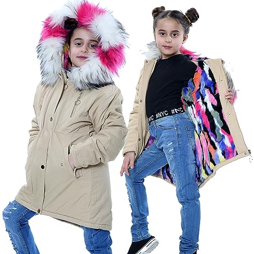 A2Z 4 Kids® Kinder Mädchen Mit Kapuze Jacke Designer Regenbogen Pelz - Jacket JK24 Stone._7-8 von A2Z 4 Kids