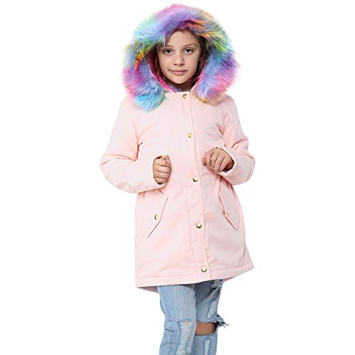 A2Z 4 Kids®, Kapuzenjacke für Kinder/Mädchen, Regenbogen-Kunstfell-Parka-Design, Schuljacken, Mantel, Outdoor-Kleidung, Alter 2, 3, 4, 5, 6, 7, 8, 9, 10, 11, 12, 13 Jahre Gr. 9-10 Jahre, babyrosa von A2Z 4 Kids