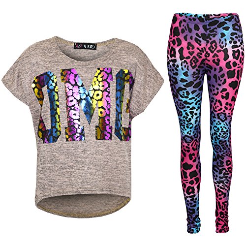 A2Z 4 Kids® Kinder Mädchen OMG Aufdruck T-Shirt Top & Nasses Aussehen Leopard Legging - OMG Set Dusky Pink Top & Leopard 13 von A2Z 4 Kids