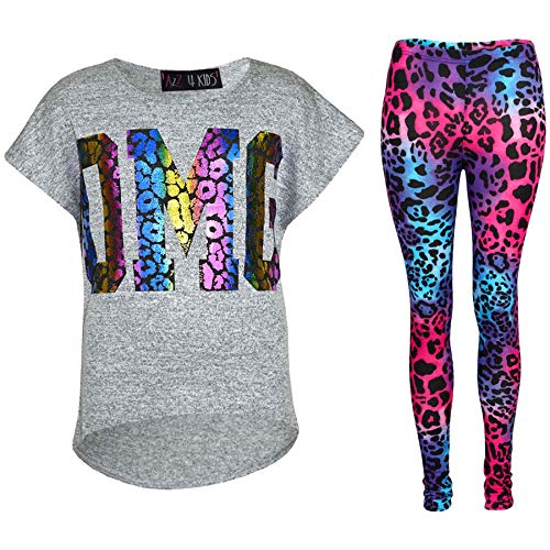 A2Z 4 Kids® Kinder Mädchen OMG Aufdruck T-Shirt Top & Nasses Aussehen Leopard Legging - OMG Set Grey Top & Leopard 11-12 von A2Z 4 Kids