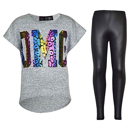 A2Z 4 Kids® Kinder Mädchen OMG Aufdruck T-Shirt Top & Nasses Aussehen Leopard Legging - OMG Set Grey Top & Wet Look 11-12 von A2Z 4 Kids