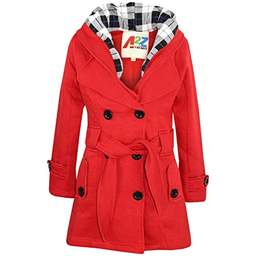 A2Z 4 Kids Kinder Mädchen Parka Jacke Mit Kapuze Graben Mantel Mode Wolle Mischung - Jacket 007 Red 11-12 von A2Z 4 Kids