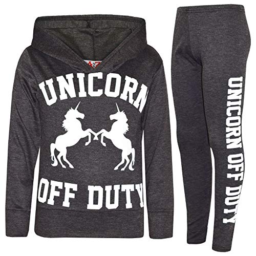 A2Z 4 Kids® Kinder Mädchen Tops Designer Unicorn Off Duty - Unicorn Hooded Crop Set Charcoal 7-8 von A2Z 4 Kids