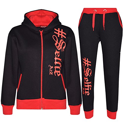 A2Z 4 Kids #SELFIE Schwarz & Rot Trainingsanzug Hoodie - T.S Selfie 002 Black Red.7-8 von A2Z 4 Kids