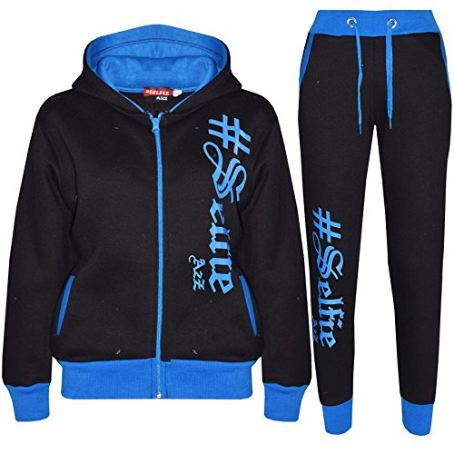 A2Z 4 Kids #SELFIE Schwarz & Blau Trainingsanzug Hoodie - T.S Selfie 002 Black Blue.11-12 von A2Z 4 Kids